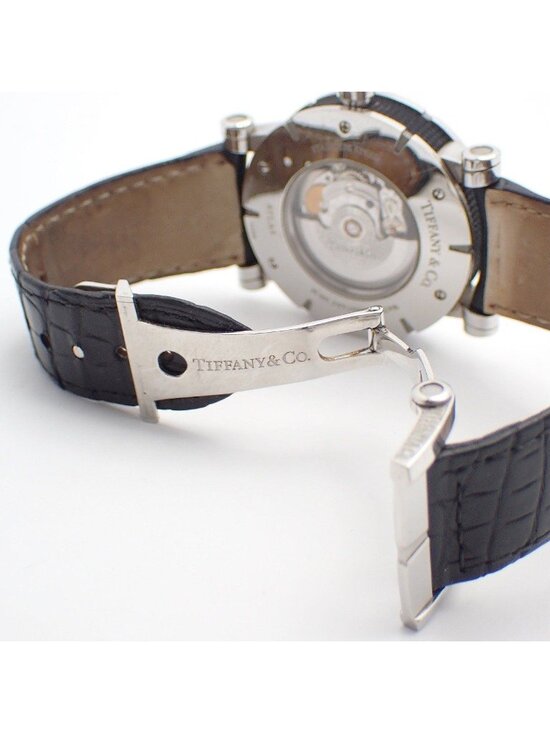 Tiffany & Co Atlas Gent Automatic Winding Watch Black Dial Slotted Back Leather main image 9